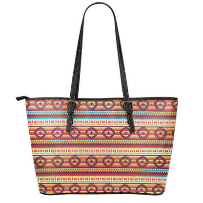 Native Inspired Pattern Print Leather Tote Bag