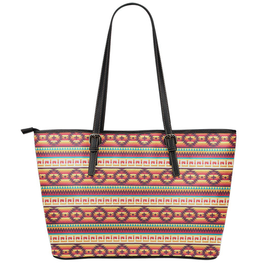 Native Inspired Pattern Print Leather Tote Bag