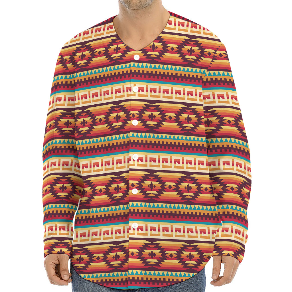 Native Inspired Pattern Print Long Sleeve Baseball Jersey
