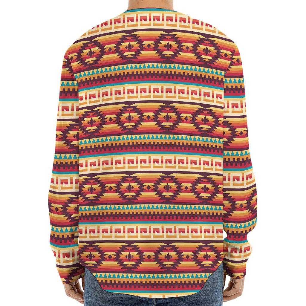 Native Inspired Pattern Print Long Sleeve Baseball Jersey