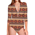 Native Inspired Pattern Print Long Sleeve Swimsuit