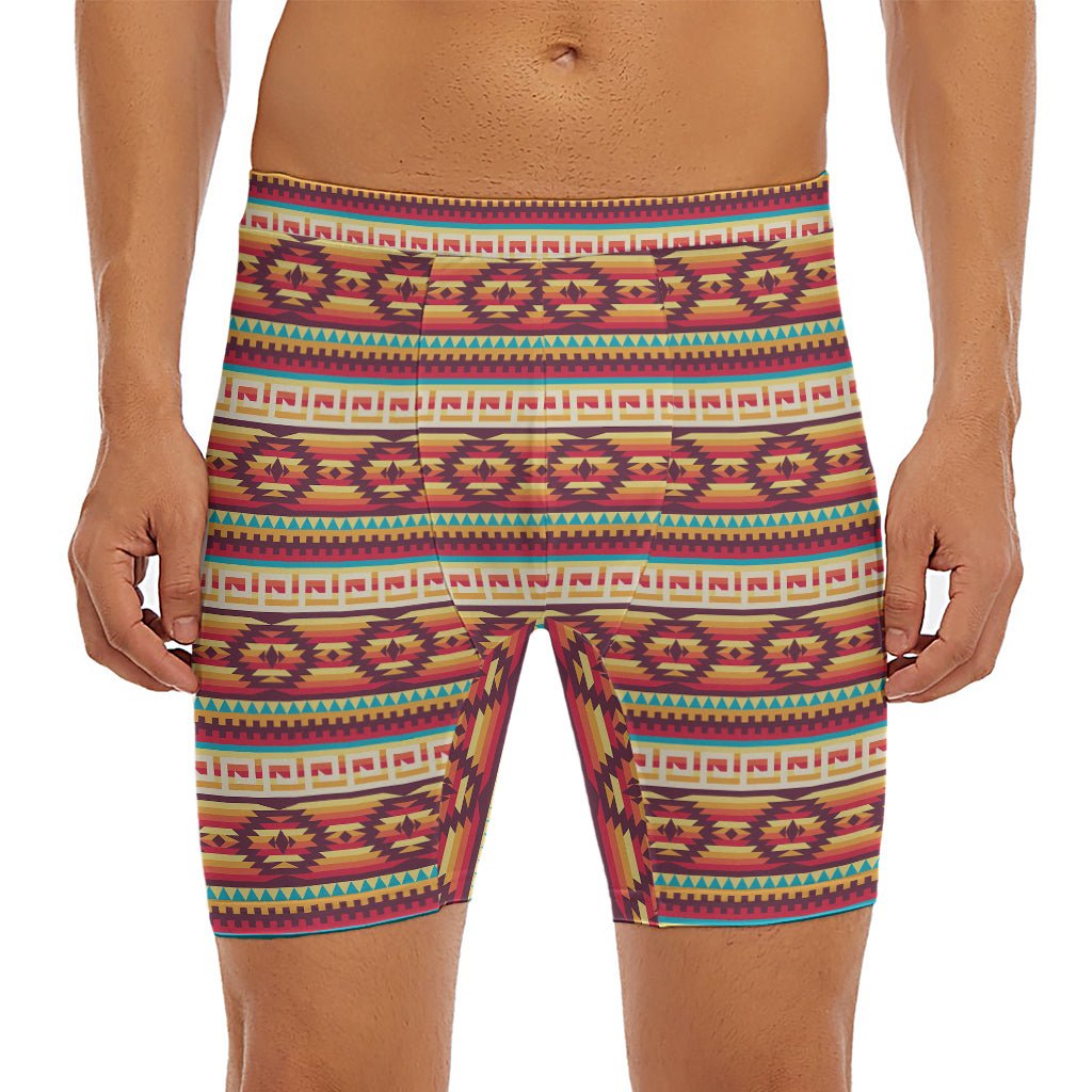 Native Inspired Pattern Print Men's Long Boxer Briefs