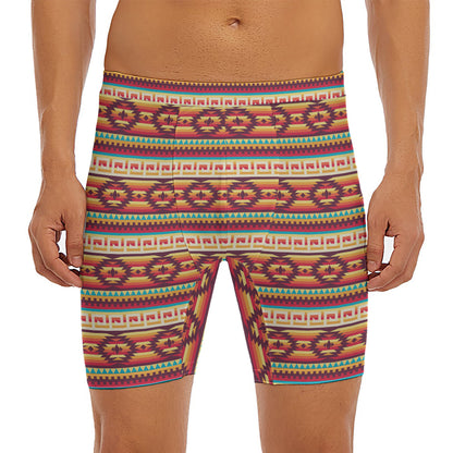 Native Inspired Pattern Print Men's Long Boxer Briefs