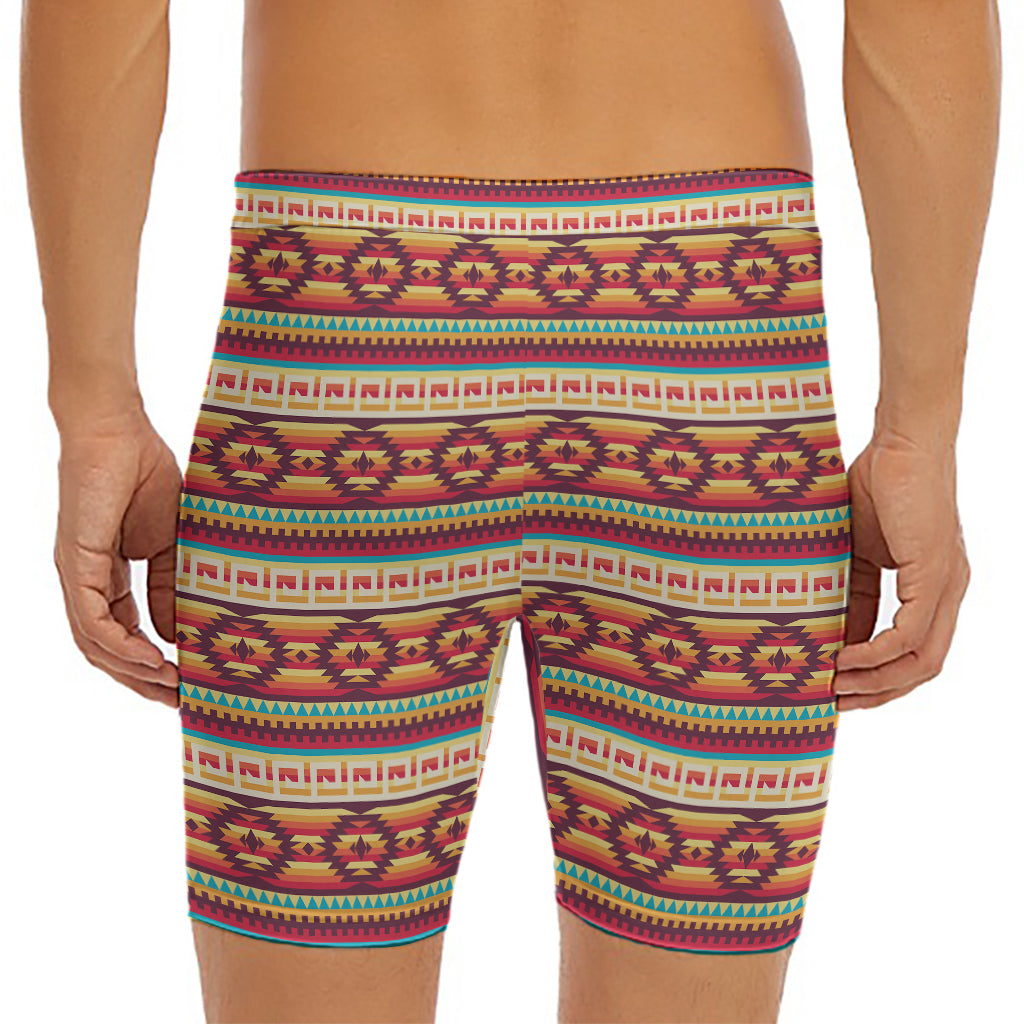 Native Inspired Pattern Print Men's Long Boxer Briefs