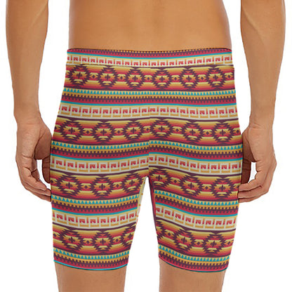 Native Inspired Pattern Print Men's Long Boxer Briefs