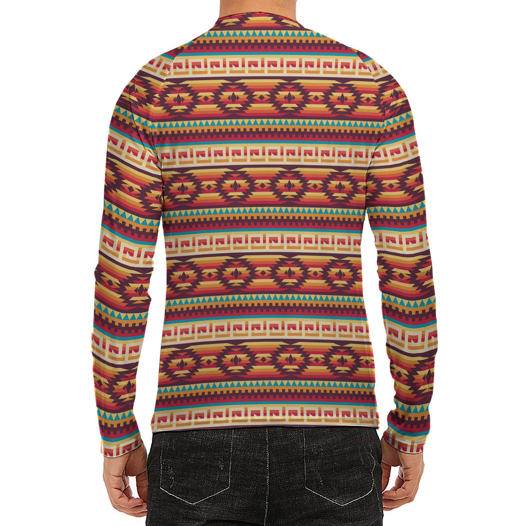 Native Inspired Pattern Print Men's Long Sleeve Rash Guard