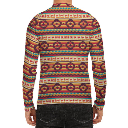 Native Inspired Pattern Print Men's Long Sleeve Rash Guard
