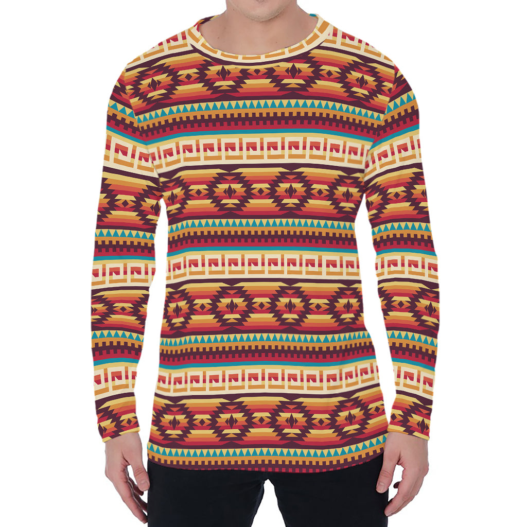 Native Inspired Pattern Print Men's Long Sleeve T-Shirt