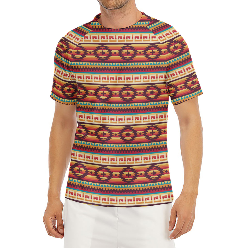 Native Inspired Pattern Print Men's Short Sleeve Rash Guard
