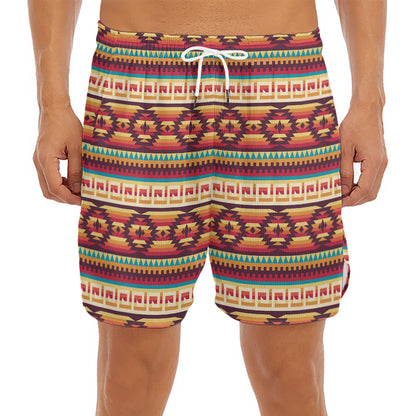 Native Inspired Pattern Print Men's Split Running Shorts