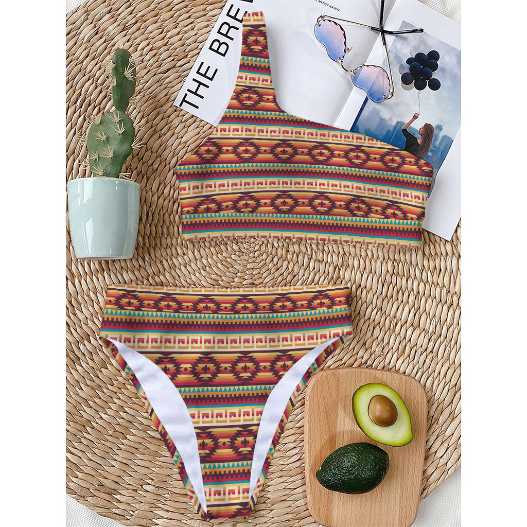 Native Inspired Pattern Print One Shoulder Bikini Top