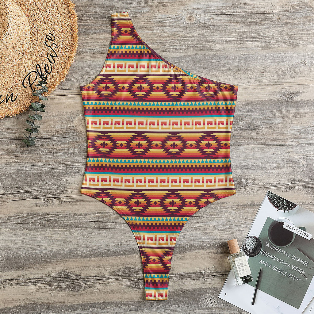 Native Inspired Pattern Print One Shoulder Bodysuit