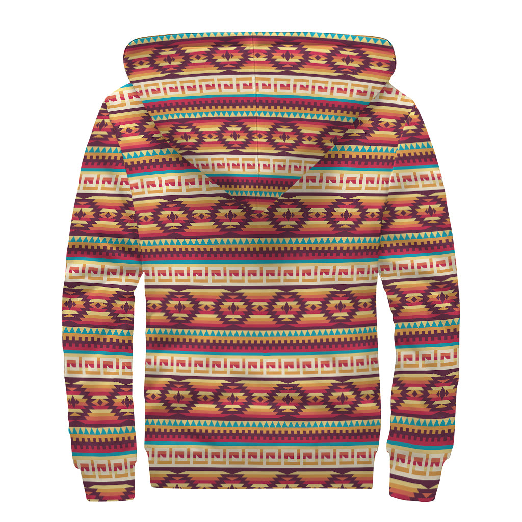 Native Inspired Pattern Print Sherpa Lined Zip Up Hoodie