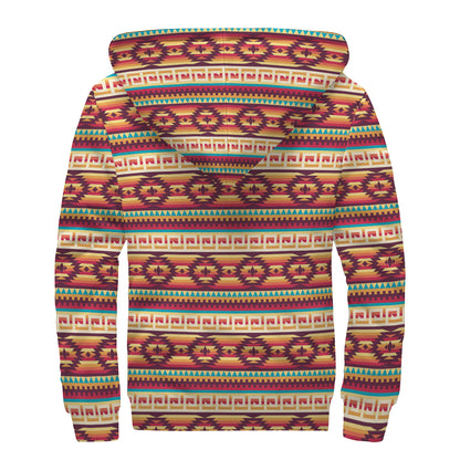 Native Inspired Pattern Print Sherpa Lined Zip Up Hoodie