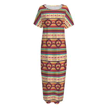Native Inspired Pattern Print Short Sleeve Long Nightdress