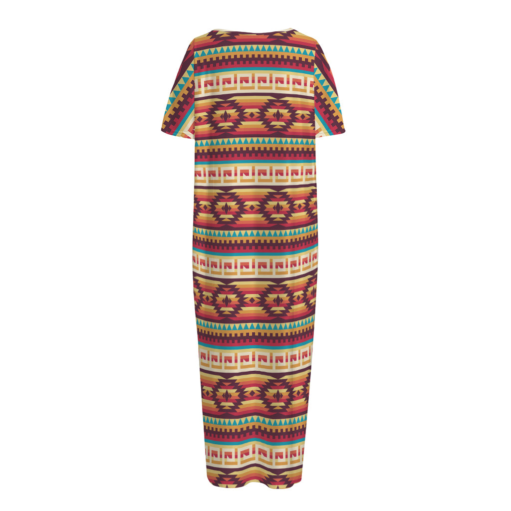 Native Inspired Pattern Print Short Sleeve Long Nightdress