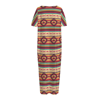 Native Inspired Pattern Print Short Sleeve Long Nightdress