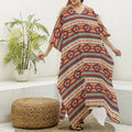 Native Inspired Pattern Print Silk V-Neck Kaftan Dress