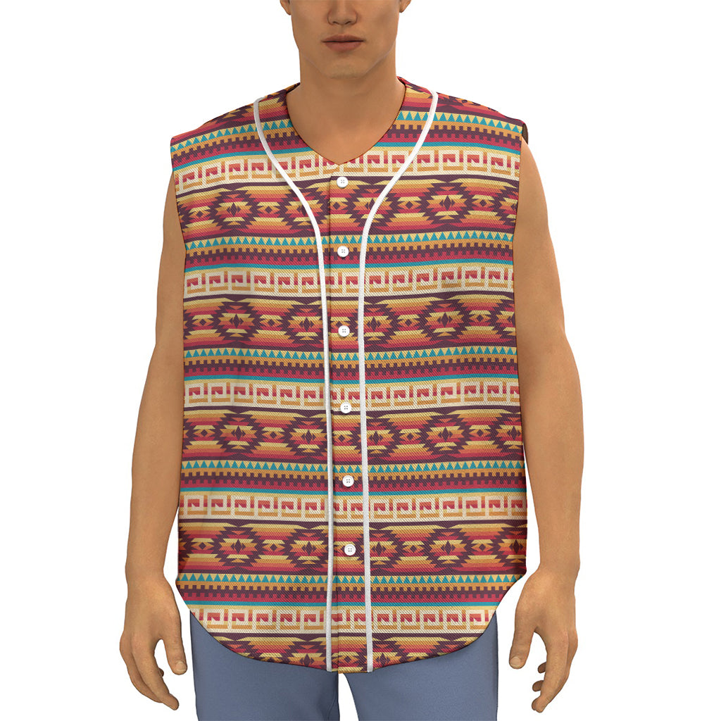 Native Inspired Pattern Print Sleeveless Baseball Jersey