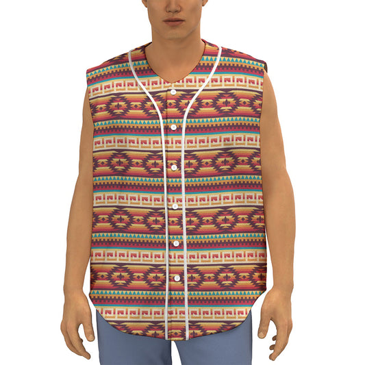 Native Inspired Pattern Print Sleeveless Baseball Jersey