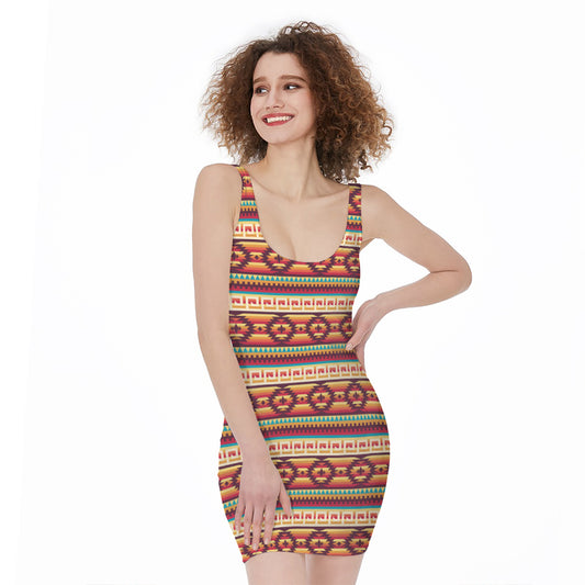 Native Inspired Pattern Print Sleeveless Bodycon Dress