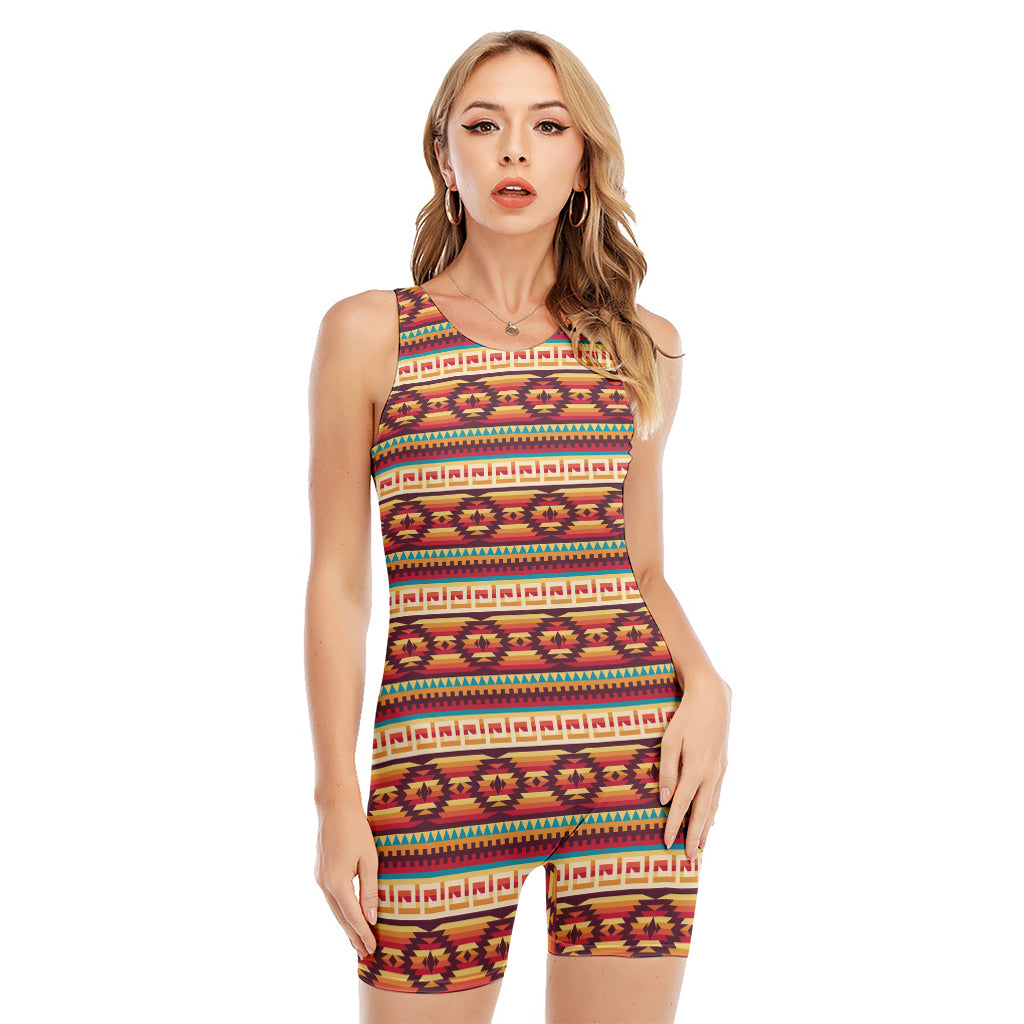 Native Inspired Pattern Print Sleeveless One Piece Swimsuit