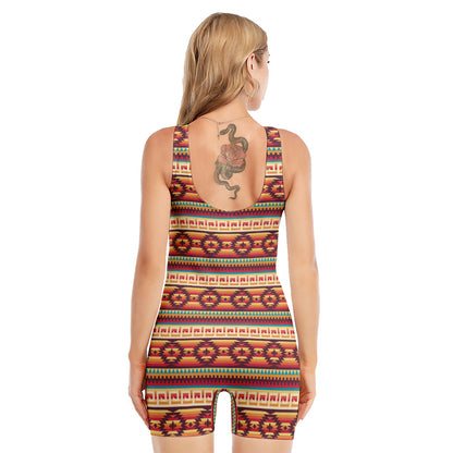 Native Inspired Pattern Print Sleeveless One Piece Swimsuit