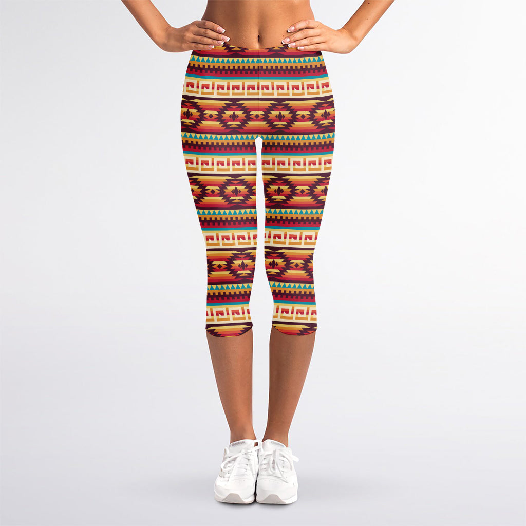 Native Inspired Pattern Print Women's Capri Leggings