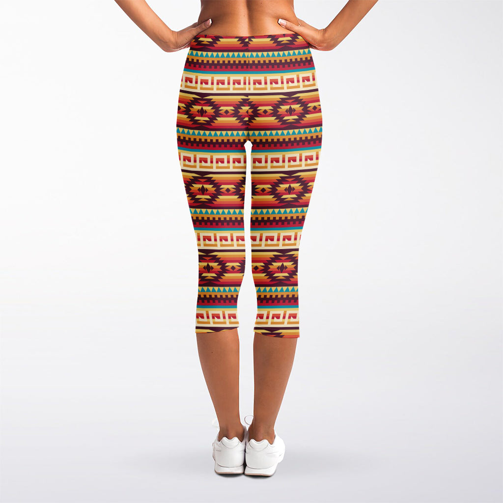 Native Inspired Pattern Print Women's Capri Leggings