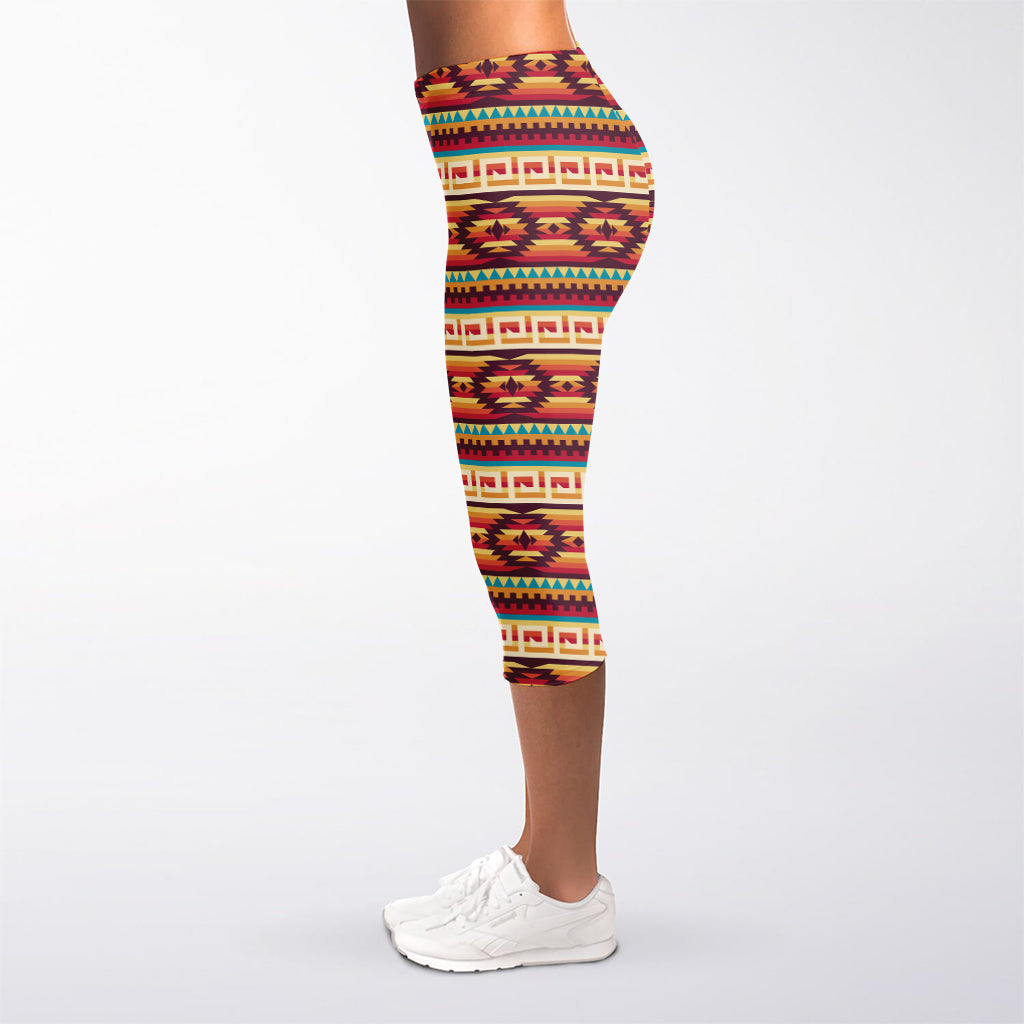 Native Inspired Pattern Print Women's Capri Leggings