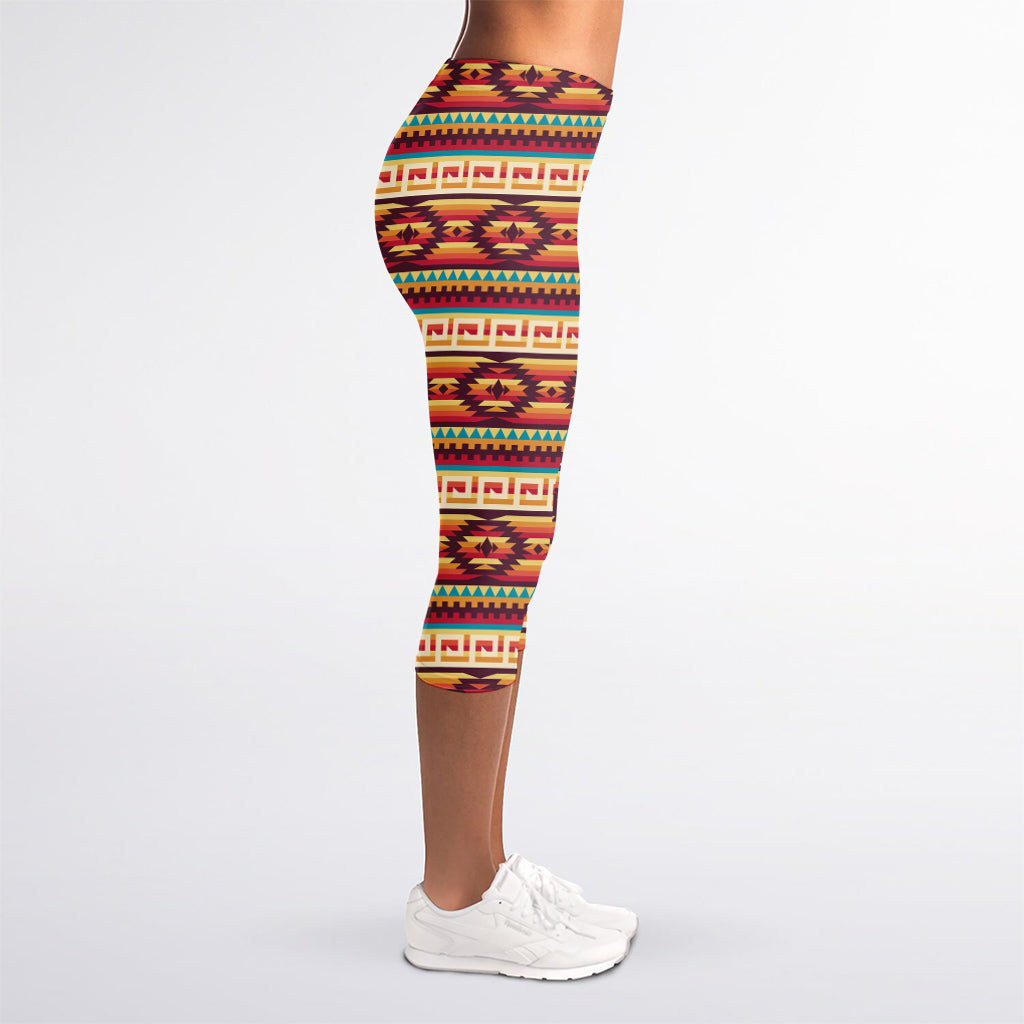 Native Inspired Pattern Print Women's Capri Leggings