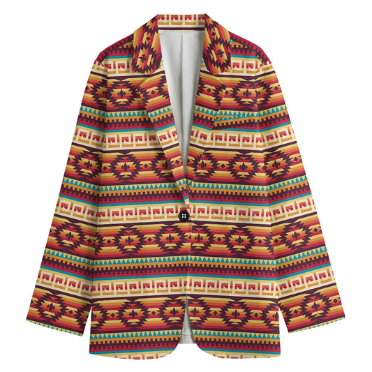 Native Inspired Pattern Print Women's Cotton Blazer