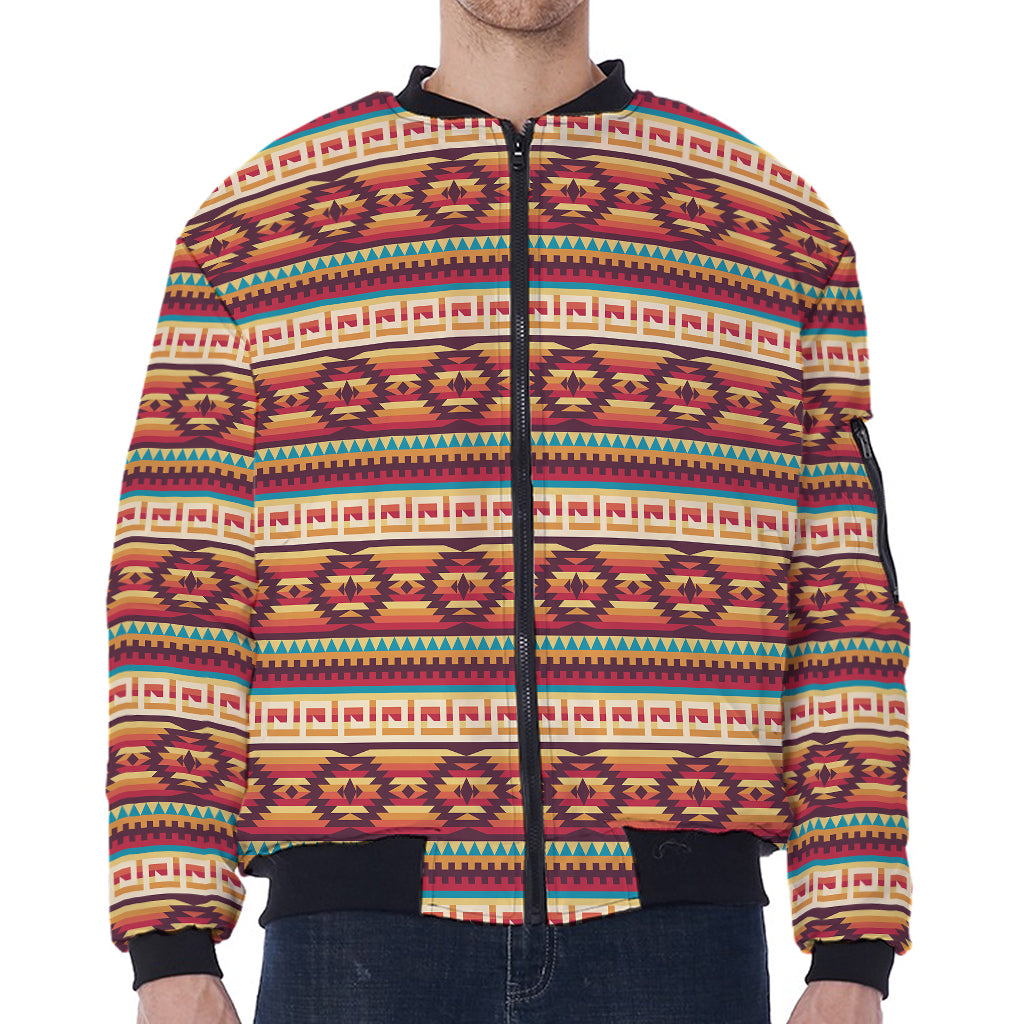 Native Inspired Pattern Print Zip Sleeve Bomber Jacket