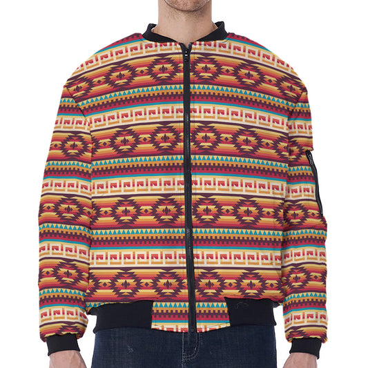 Native Inspired Pattern Print Zip Sleeve Bomber Jacket