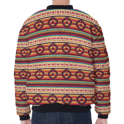 Native Inspired Pattern Print Zip Sleeve Bomber Jacket
