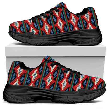 Native Navajo Pattern Print Black Chunky Shoes