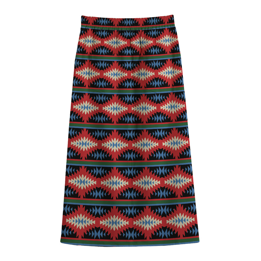 Native Navajo Pattern Print Cotton Front Slit Maxi Skirt