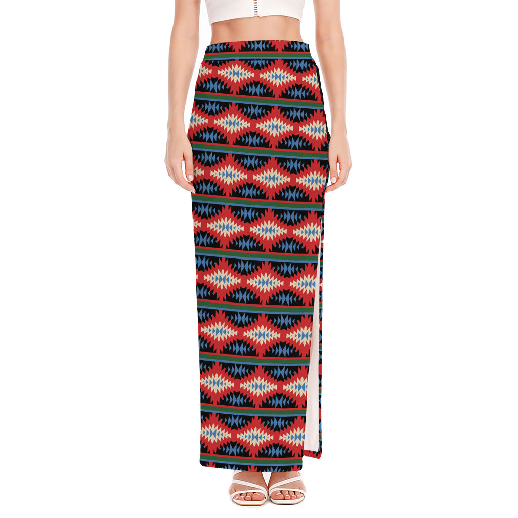 Native Navajo Pattern Print High Slit Maxi Skirt