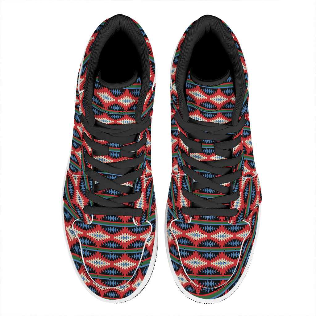 Native Navajo Pattern Print High Top Leather Sneakers