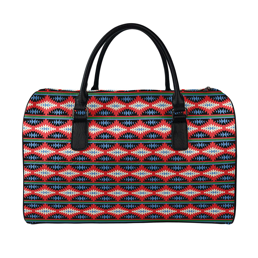 Native Navajo Pattern Print Leather Duffle Bag