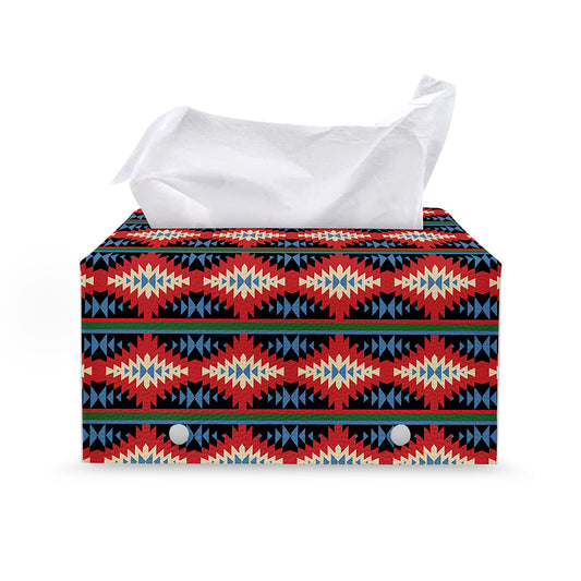 Native Navajo Pattern Print Leather Tissue Box Cover