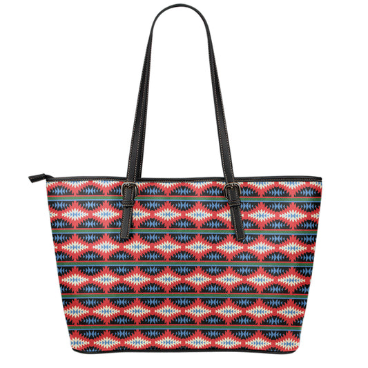 Native Navajo Pattern Print Leather Tote Bag