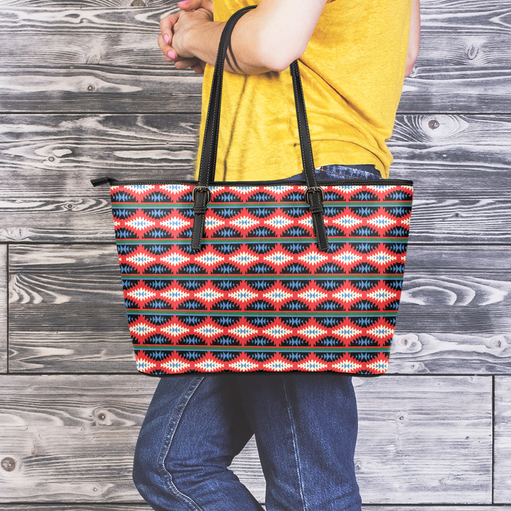 Native Navajo Pattern Print Leather Tote Bag