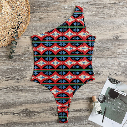 Native Navajo Pattern Print One Shoulder Bodysuit