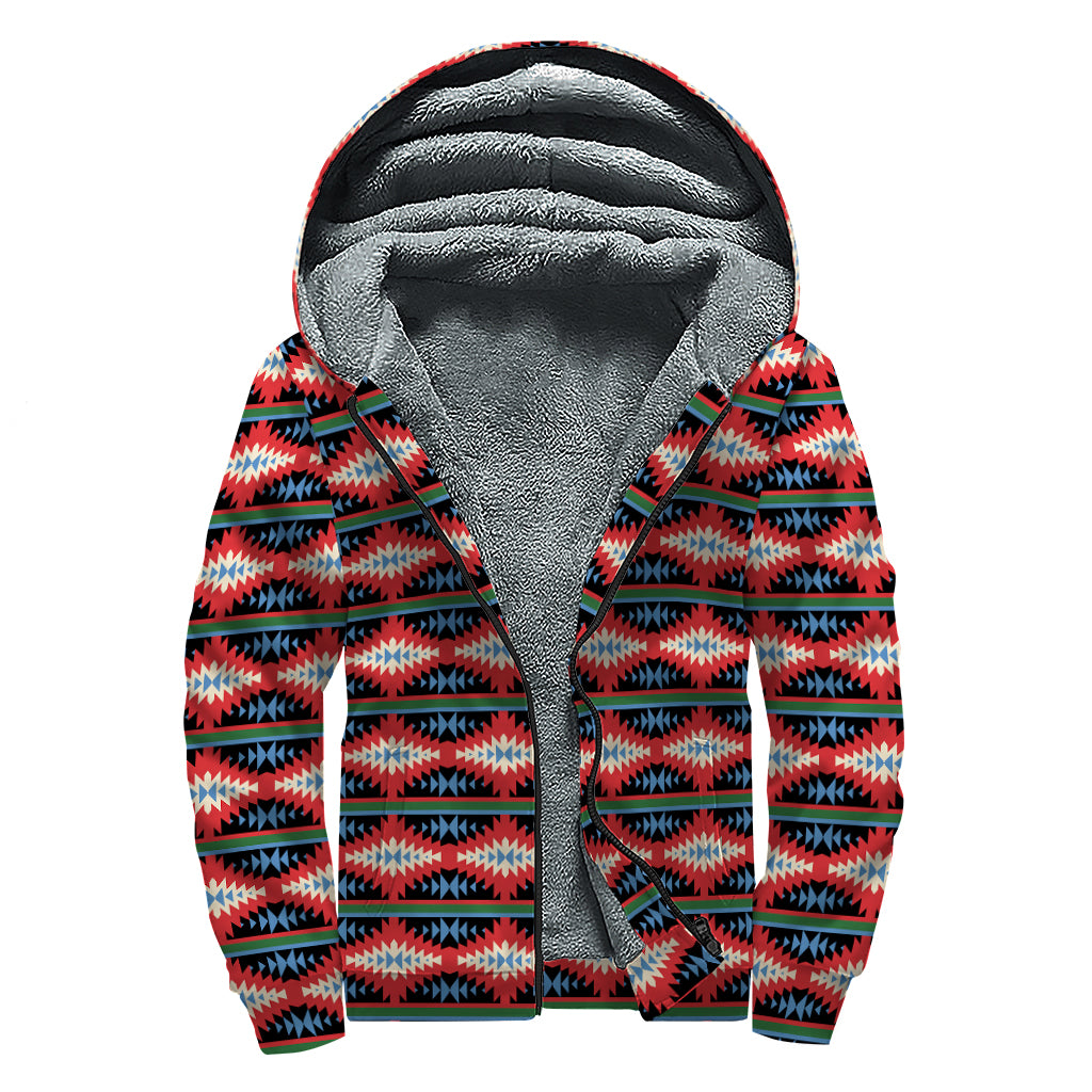 Native Navajo Pattern Print Sherpa Lined Zip Up Hoodie