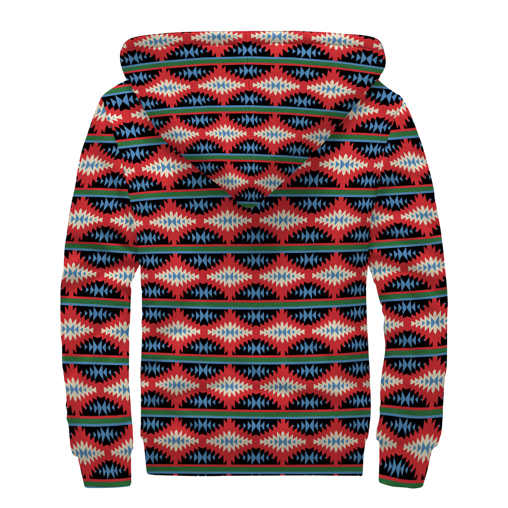Native Navajo Pattern Print Sherpa Lined Zip Up Hoodie
