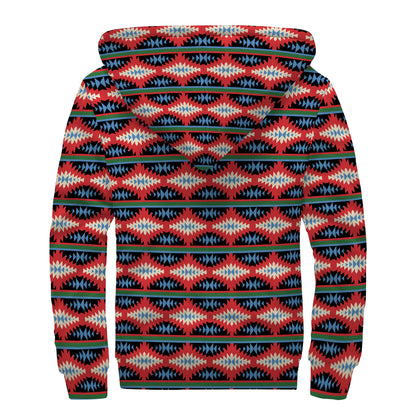 Native Navajo Pattern Print Sherpa Lined Zip Up Hoodie