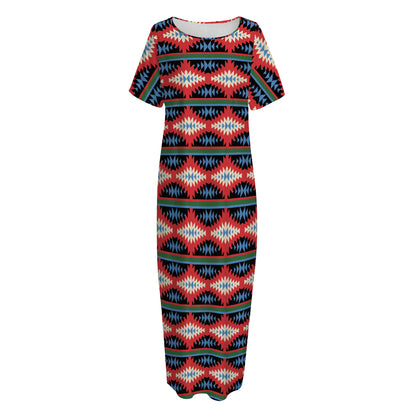 Native Navajo Pattern Print Short Sleeve Long Nightdress