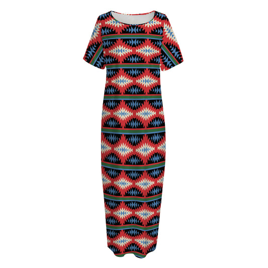 Native Navajo Pattern Print Short Sleeve Long Nightdress