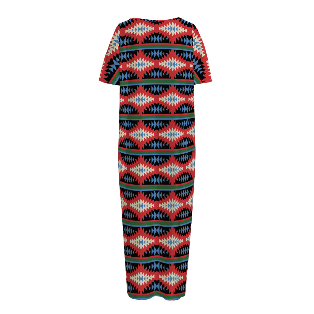 Native Navajo Pattern Print Short Sleeve Long Nightdress
